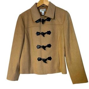Talbots Jacket Camel Hair Blazer Toggle Closures Pockets Cropped Sz 12
